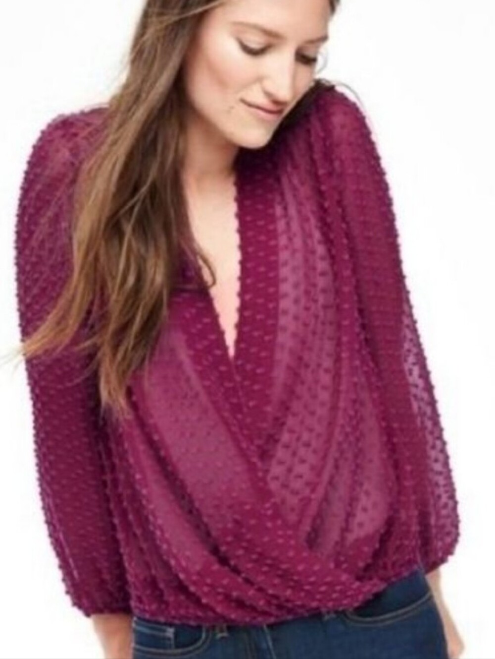 Boden Swiss Dot Magenta Silk Blend Crossover Front blouse Women's US 8  UK 12